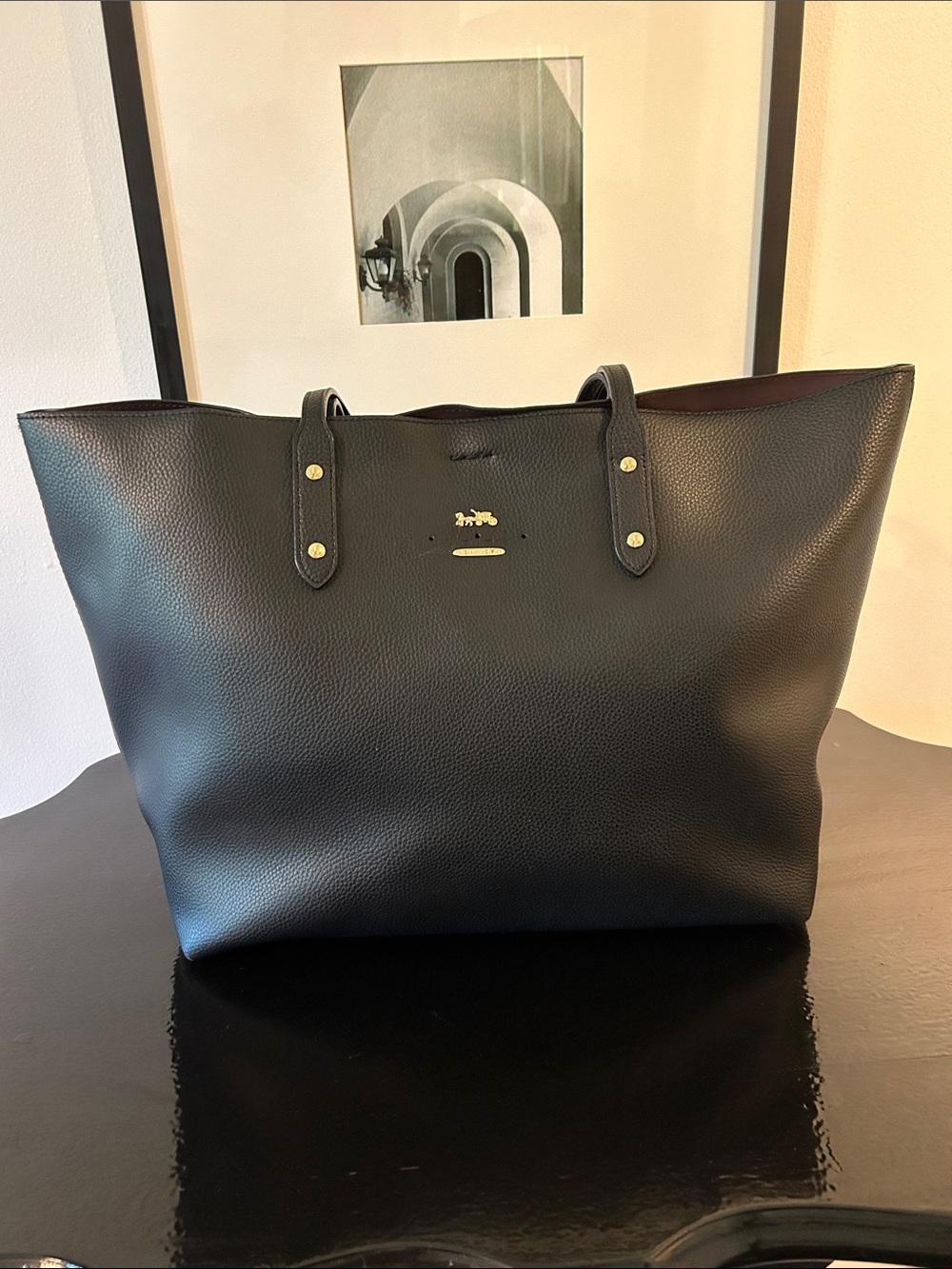 Coach “the City Tote” Black Pebbled Leather Handbag Large